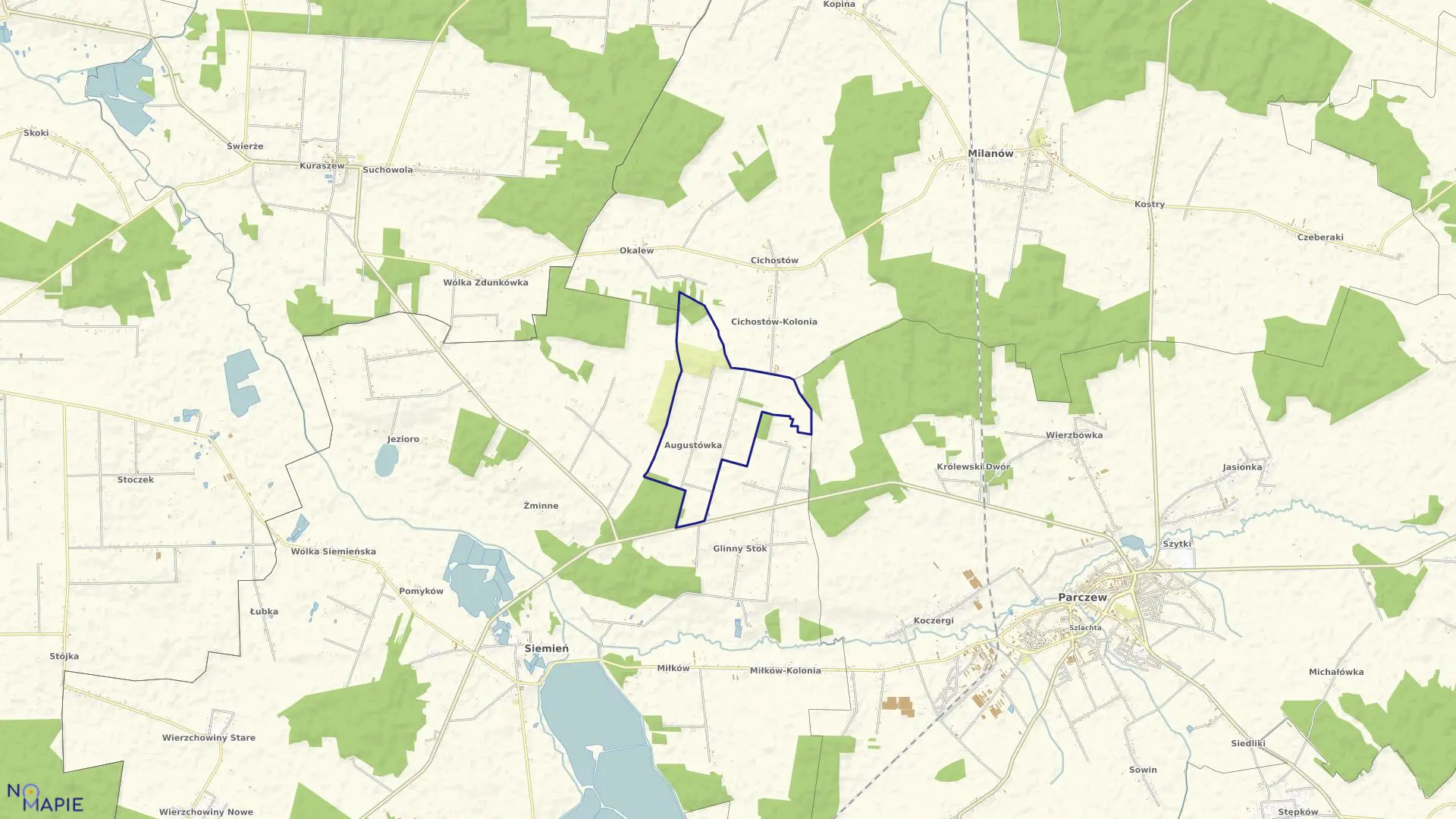 Mapa obrębu AUGUSTÓWKA w gminie Siemień
