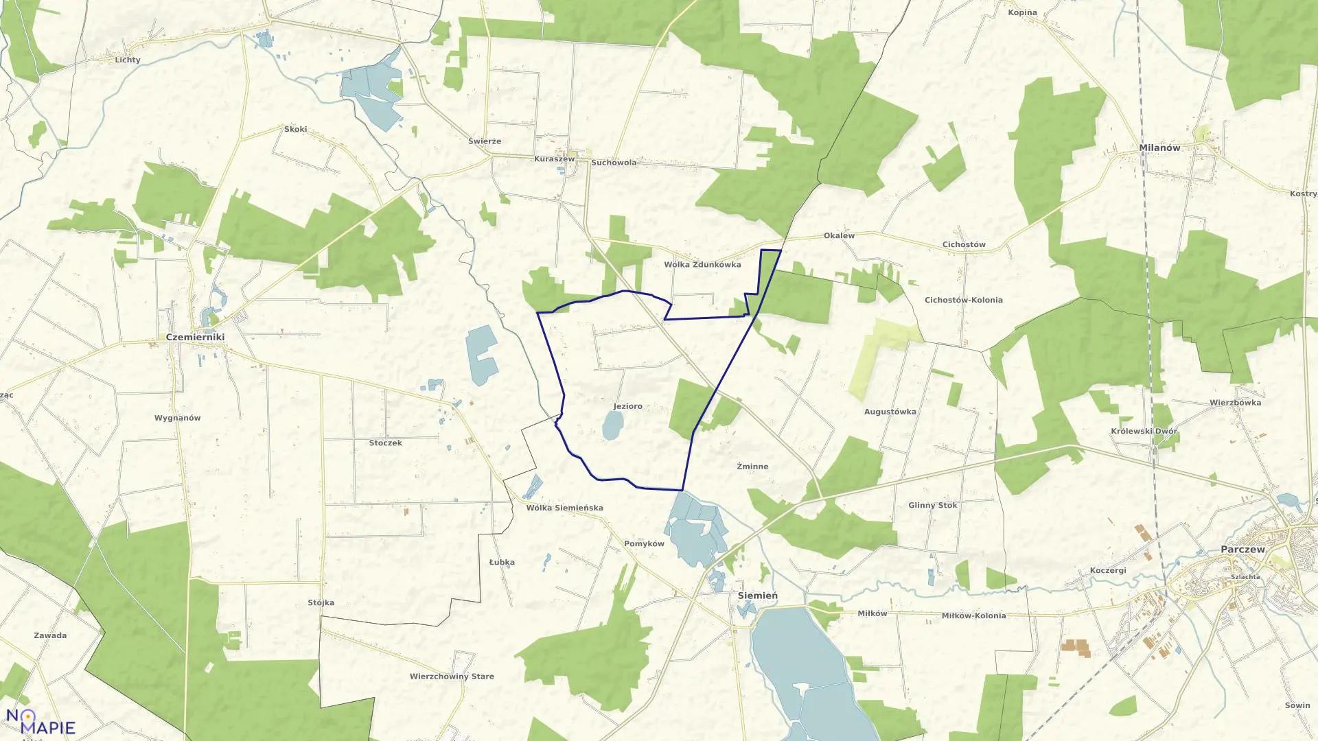 Mapa obrębu JEZIORO w gminie Siemień