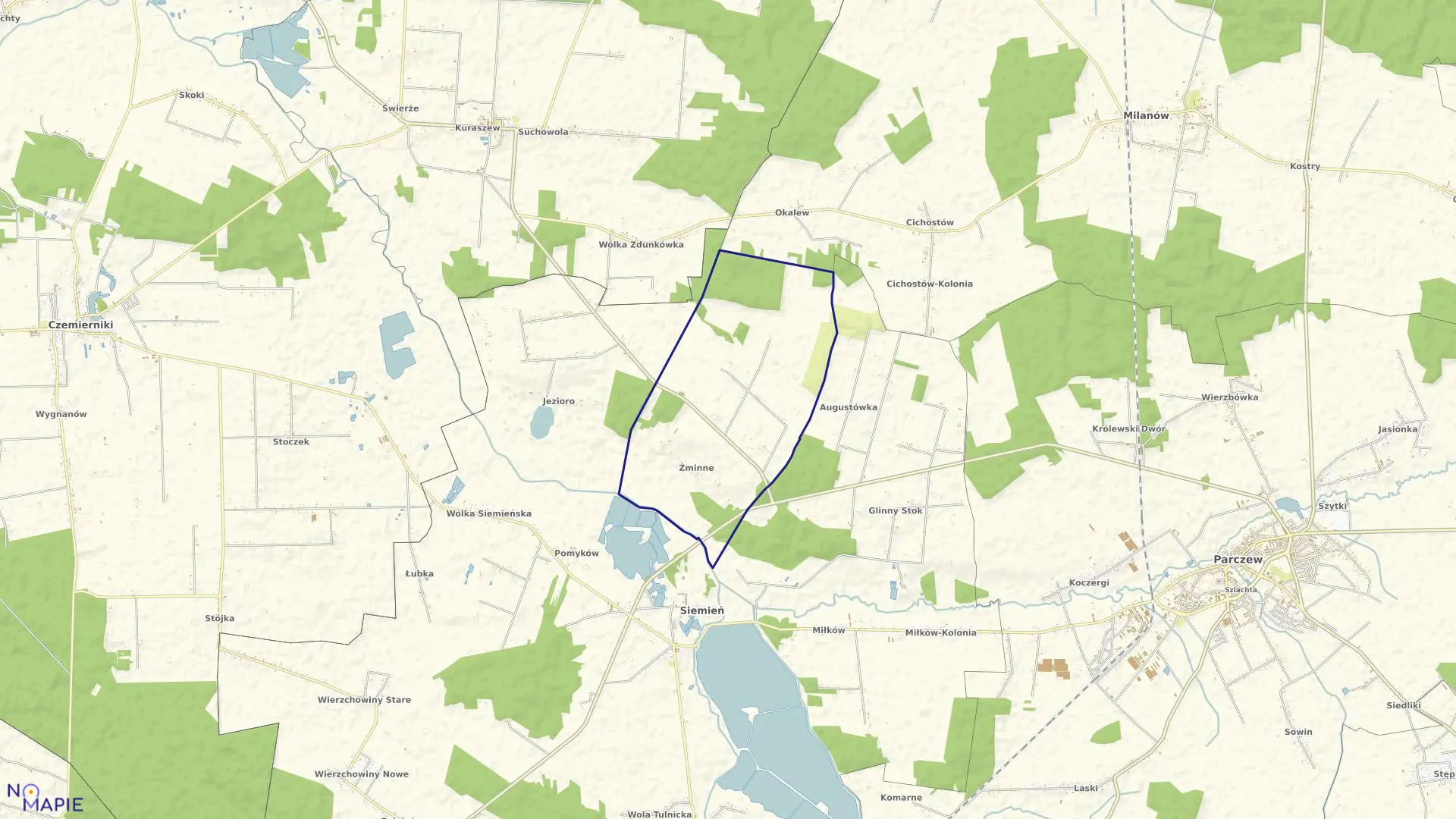 Mapa obrębu ŻMINNE w gminie Siemień